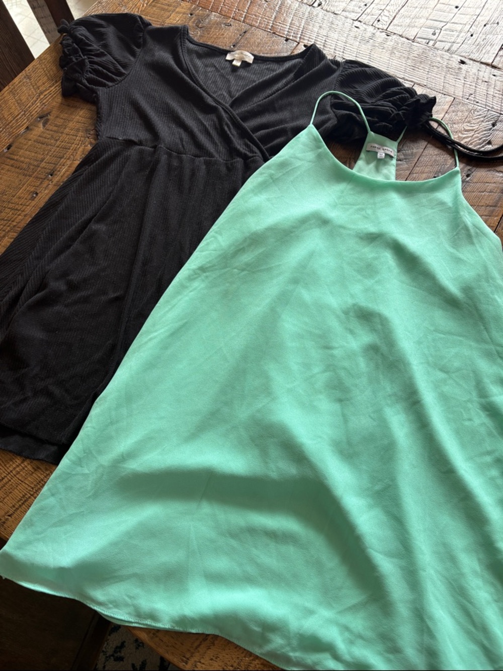 Black Short Sleeve Dress & Mint Green Spaghetti Strap Dress